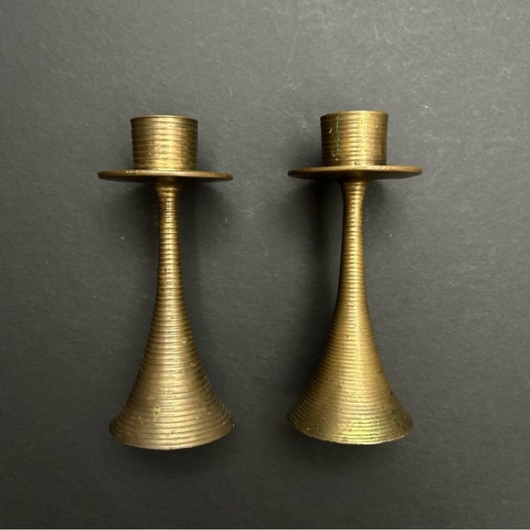 Vintage Brass Bell Candle Holders from India, Set of Two - Picture 1 of 10
